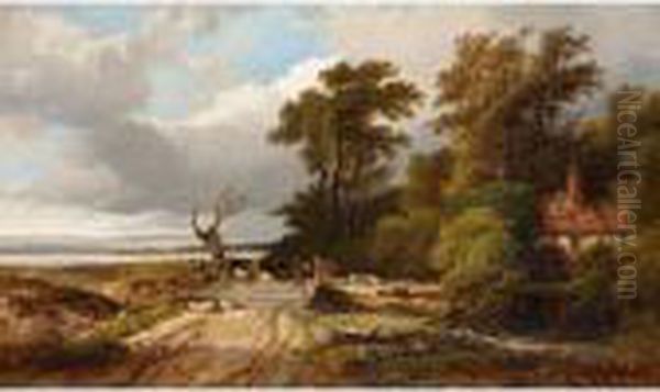 Landscape With Cattle Near A Cottage Oil Painting by Frederick Richard Lee, R.A.
