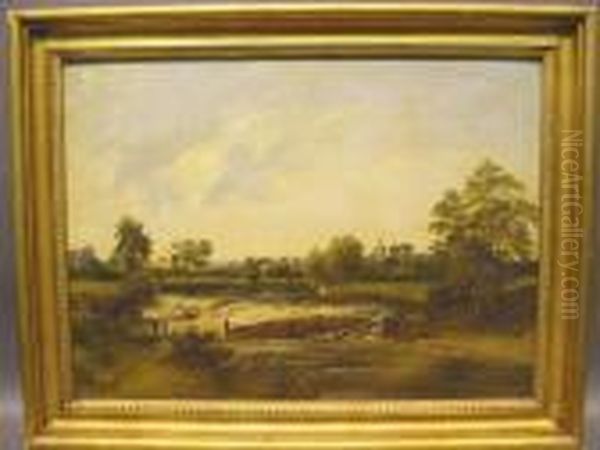 On The Derwent Below Duffield Looking North, Derbyshire Oil Painting by Frederick Richard Lee, R.A.