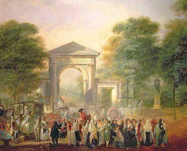 Avenue before the Botanical Gardens in Madrid, detail, 1781 Oil Painting by Luis Paret Y Alczar