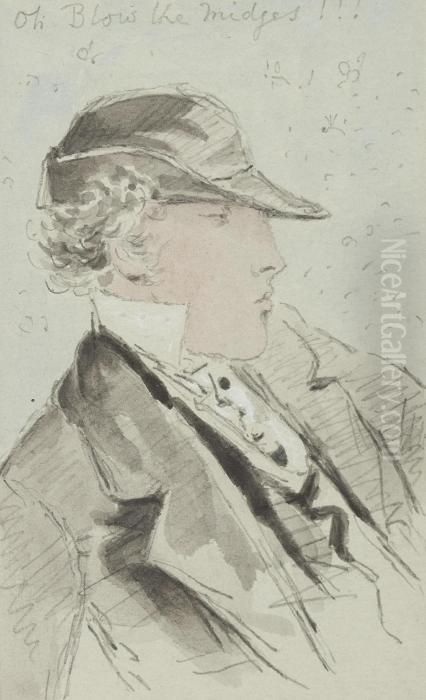 O Blow The Midges !!!-a Portrait Of Sir John Everett Millais Oil Painting by John Leech