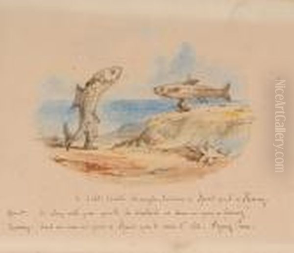 A Wrangle Between A Sprat And A 
Herring; At The Undertaker's Arms; Railway Insurance; You Mustn't Hang 
About Here!' Oil Painting by John Leech