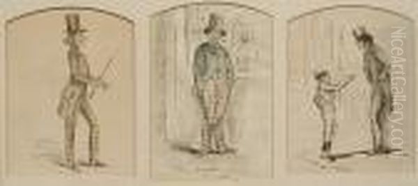 A Collection Of 8 Charicatures 
And Sketches, With 2 Others By Separate Hands, One After Rowlandson Oil Painting by John Leech