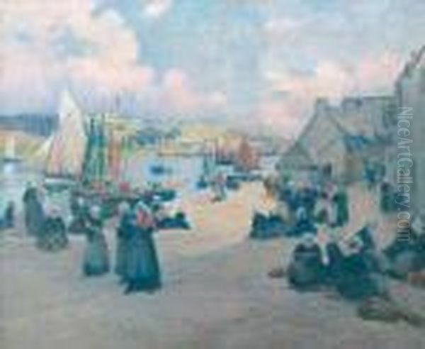 Legout-gerard : < Le Port D'audierne > Oil Painting by Fernand Marie Eugene Legout-Gerard