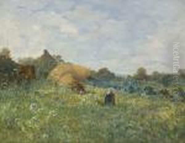 Bretonische Bauerin Beim
 Krautersammeln. Oil Painting by Fernand Marie Eugene Legout-Gerard