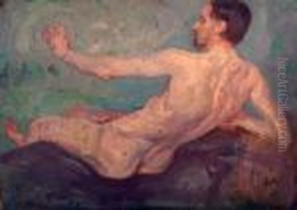 Academie D'homme Couche / Etude De Nu De Femme Oil Painting by Raphael-Leon Leguilloux