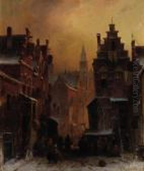 The Jewish Quarter In Amsterdam Oil Painting by Charles Henri Leickert
