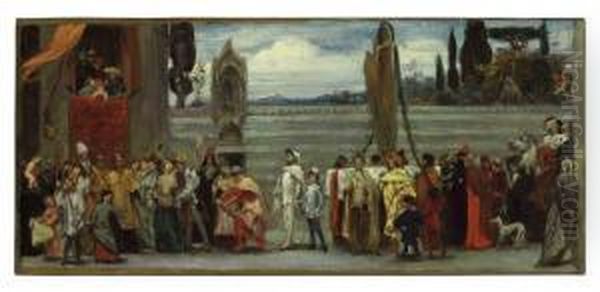 A Color Sketch For 'cimabue's 
Celebrated Madonna Is Carried In Procession Through The Streets In 
Florence' Oil Painting by Frederick Leighton