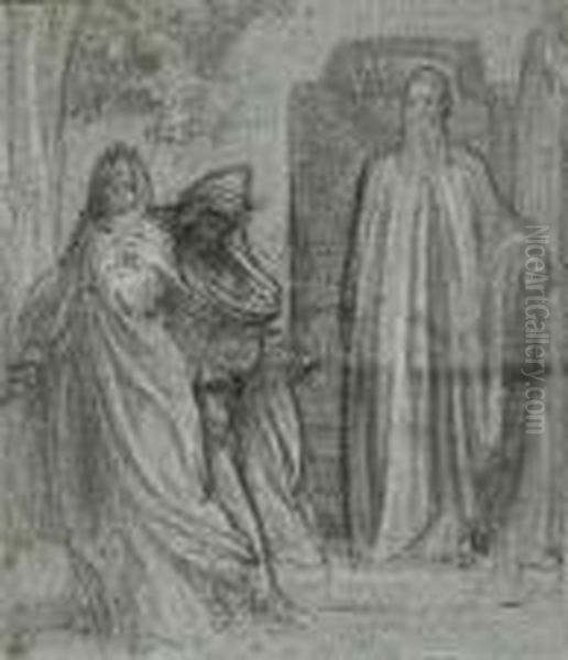 Study For 'jezabel And Ahab, 
Having Caused Naboth To Be Put Todeath, Go Down To Take Possession Of 
His Vineyard; They Are Met Atthe Entrance By Elijah The Tishbite 'hast 
Thou Killed, And Alsotaken Possession?'' Oil Painting by Frederick Leighton