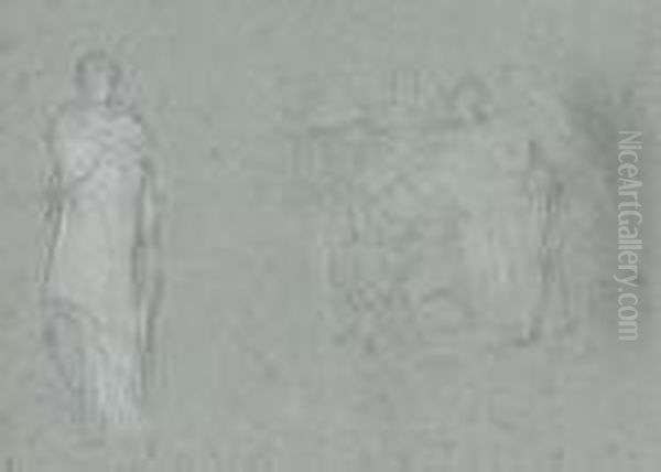 An Early Study For 'elijah In 
The Wilderness' And A Draped Figure, Possibly For 'helen Of Troy' Oil Painting by Frederick Leighton