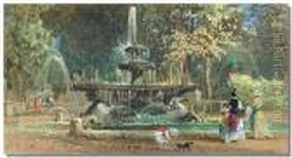 Fontana De Cavelle, 
Villa Borghese, 
Rome Oil Painting by William Leighton Leitch