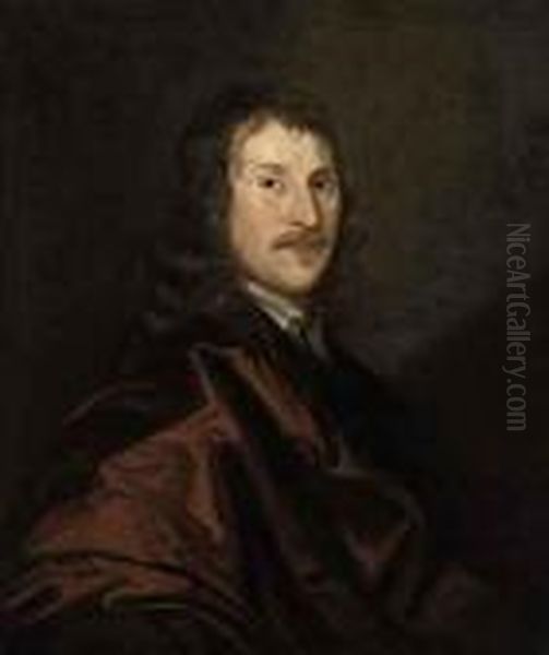 Portrait Of Sir Henry Cholmley 
Of Newton Grange (1609-1666), Bust-length, In A Red Mantle Oil Painting by Sir Peter Lely