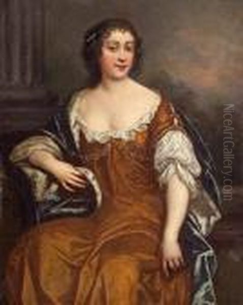 A Portrait Of A Lady, Seated, 
Wearing A Brown Dress With An Ermine-trimmed Cloak, Thought To Be Lady 
Bellasys Oil Painting by Sir Peter Lely