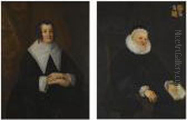 Portraits Of Sir Randolph Crewe;
 And His Wife Julia Fasey, Lady Crewe, Both Three-quarter Length, Seated
 In Black Robes Oil Painting by Sir Peter Lely