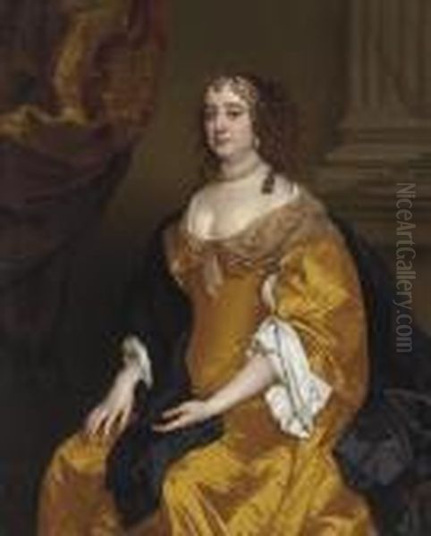 Portrait Of Anne, Countess Of 
Suffolk, Seated Three-quarter-length,in A Yellow Gown And Black Robe Oil Painting by Sir Peter Lely
