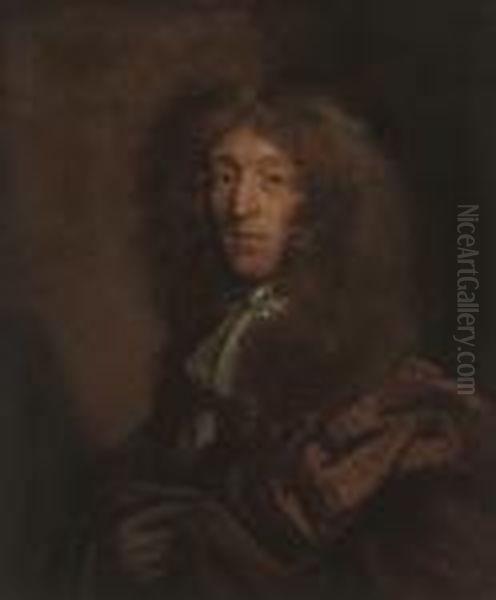 Portrait Of Sir Bulstrode 
Whitelocke Of Phillis Court, Bust-length,in A Rust Robe And Lace Cravat Oil Painting by Sir Peter Lely