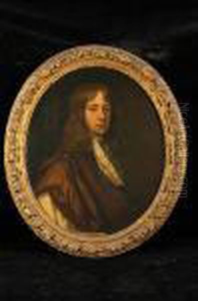 A Portrait Of William Levinz As A
 Boy Having Long Auburn Hair, A Lace Jabot And Brown Cloak Oil Painting by Sir Peter Lely