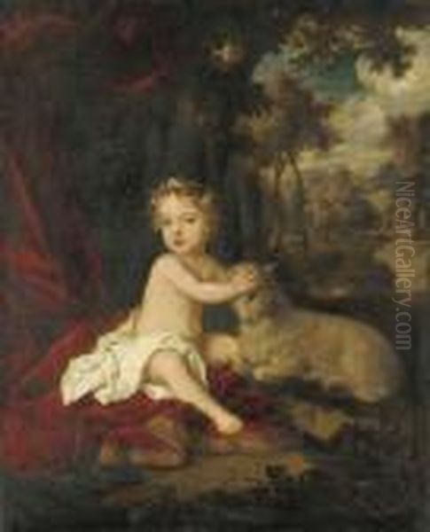 Portrait Of Princess Isabella 
(1676-1681), Seated, Full-length, A Garland Of Flowers In Her Hair, A 
Lamb Beside Her, In An Extensive Landscape Oil Painting by Sir Peter Lely