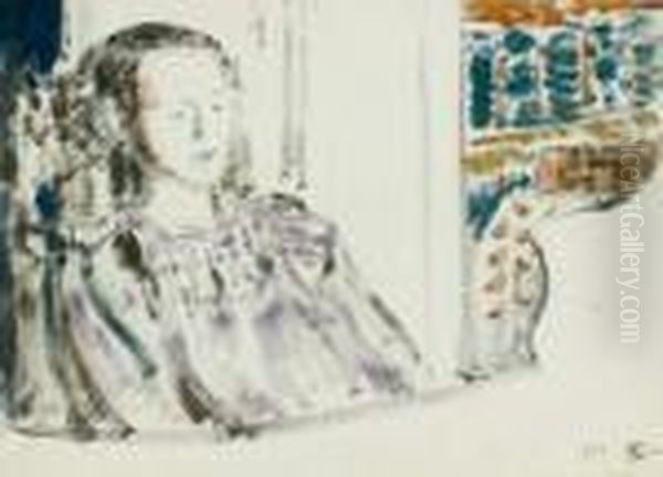 Mademoiselle Julie Lemmen Au Theatre Dans La Loge
 Gouache Sur Papier, Executee En 1901, Signee Et Datee En Bas A Droite Oil Painting by Georges Lemmen