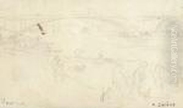 Pont Sully Et Passerelle Entre Les Grands Magasins Oil Painting by Auguste Lepere