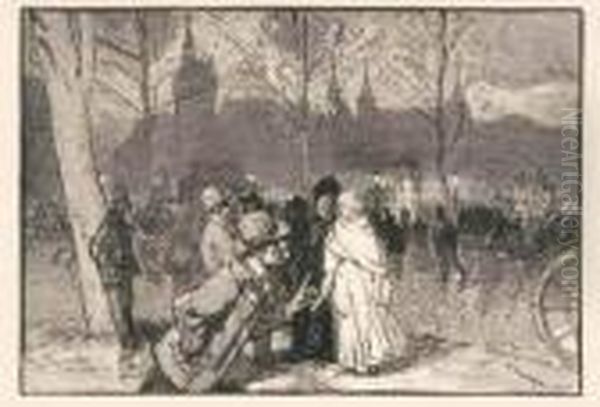 Grands Boulevards La Nuit Oil Painting by Auguste Lepere