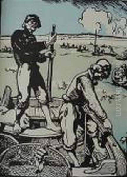 Loups De Mer Oil Painting by Auguste Lepere