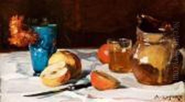 Nature Morte Au Broc Et Pommes Oil Painting by Auguste Lepere