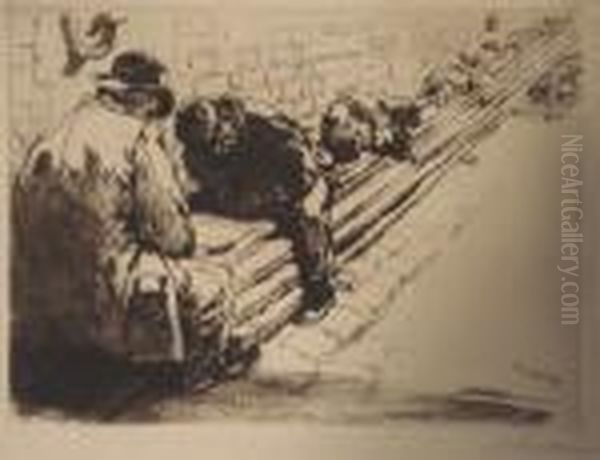 Coupeurs De Bouts De Cigares Oil Painting by Auguste Lepere