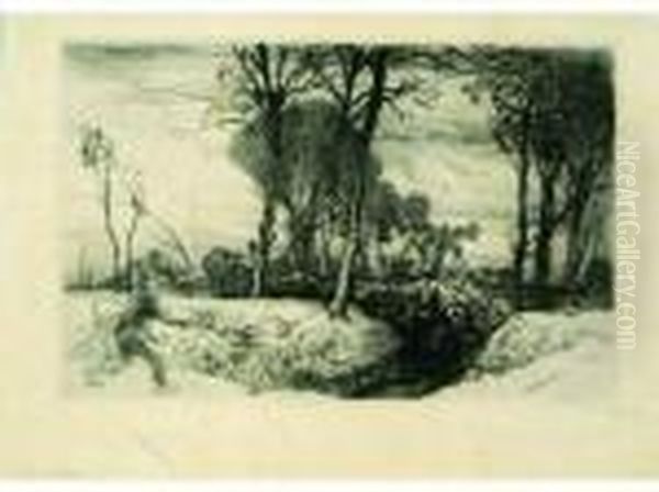 Soir D'hiver (vendee). 1914. Oil Painting by Auguste Lepere