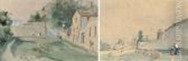 The Road To Market; And Figures At A French Hamlet Oil Painting by Auguste Lepere