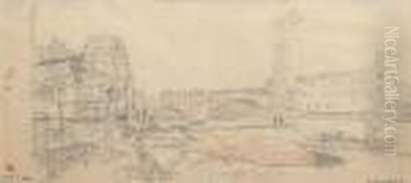 Vue Du Pont Castel Vecchio A Verone Oil Painting by Auguste Lepere