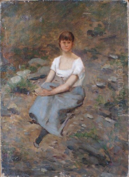 Jeune Femme Au Bord De L'eau Oil Painting by Stanislas Lepine