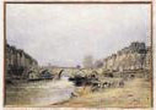 La Seine Au Pont Marie Vers 1874-1877huile Sur Toilesignee En Bas A
 Droite. Oil Painting by Stanislas Lepine