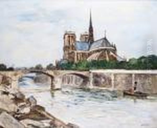 Paris, 
Notre-dame Oil Painting by Marcel Leprin
