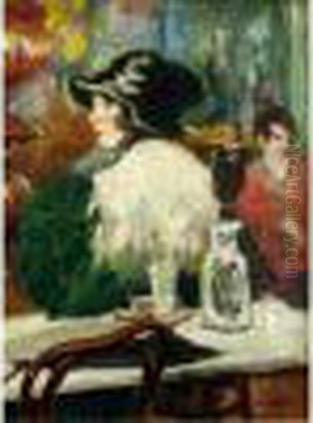 Elegante Au Cafe Oil Painting by Marcel Leprin