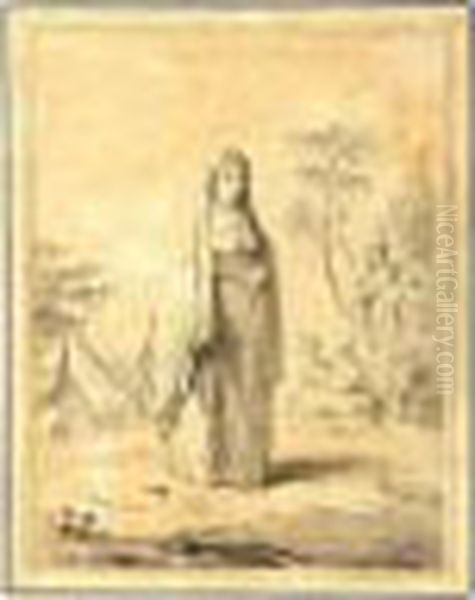 Brush And Black And Grey Ink And
 Grey Wash With Touches Of Brown Ink Within Black Ink Framing Lines Oil Painting by Jean-Baptiste Le Prince