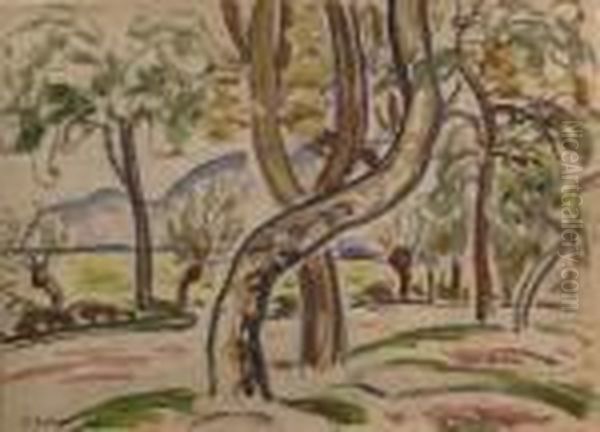 L'arbre Tordu Alle Du Pont Martin Oil Painting by Alfred Lesbros