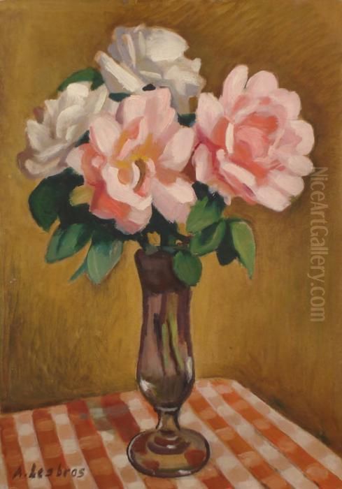 Le Bouquet De Rose Oil Painting by Alfred Lesbros