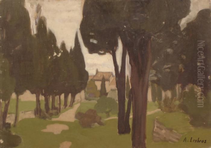 Maison Derriere Cypres Oil Painting by Alfred Lesbros