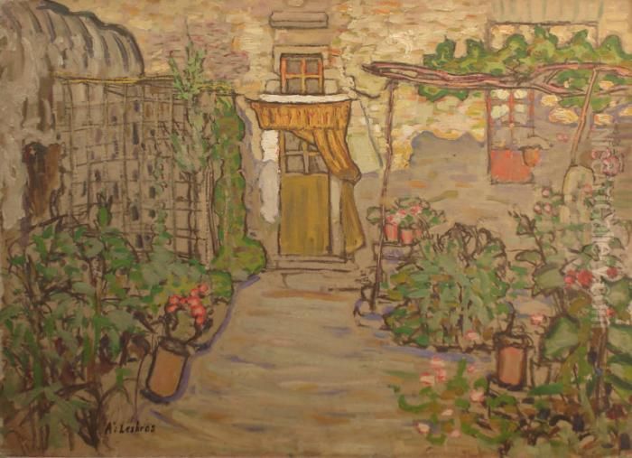 La Ferme Aux Rideaux Jaunes Oil Painting by Alfred Lesbros