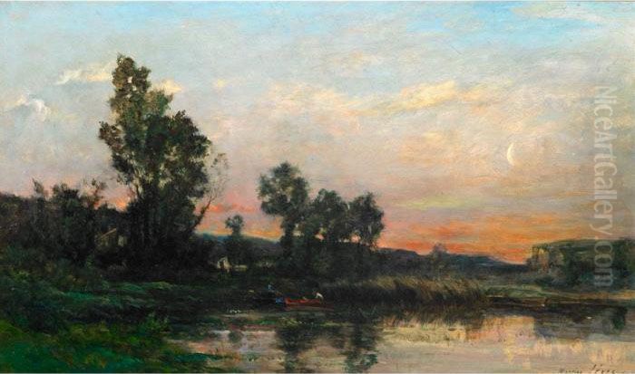 Sunset And Moonrise Oil Painting by Maurice Levis