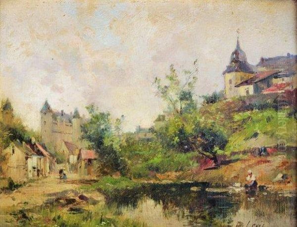 Bord De Riviere Pres Du Chateau De Josselin Oil Painting by Maurice Levis