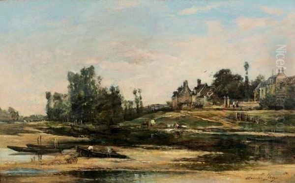 Lavandiere Au Bord De L'yonne
 Huile Sur Panneau, Signee En Bas A Droite : Maurice Levis Oil Painting by Maurice Levis