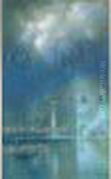 Feu D'artifice A Venise Oil Painting by Lucien Levy-Dhurmer