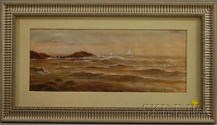 Ships Sailing Off The Coast In Sepia Tones Oil Painting by Edmund Darch Lewis