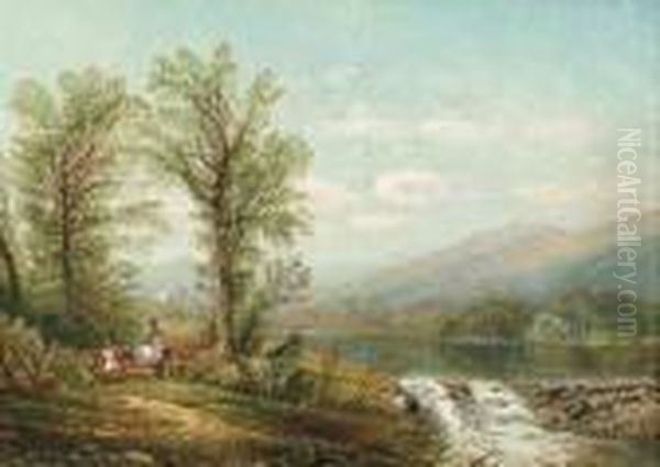 Ladies At Rest By A River Oil Painting by Edmund Darch Lewis