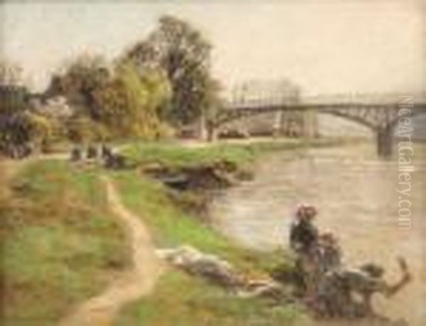 Lavandieres En Bords De Marne Oil Painting by Leon Augustin Lhermitte