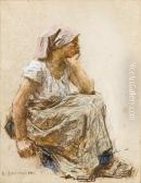 Femme Assise Oil Painting by Leon Augustin Lhermitte