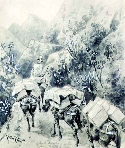 Trekking, Mule Merchandise Train from Cabello to Valencia Oil Painting by Melton Prior