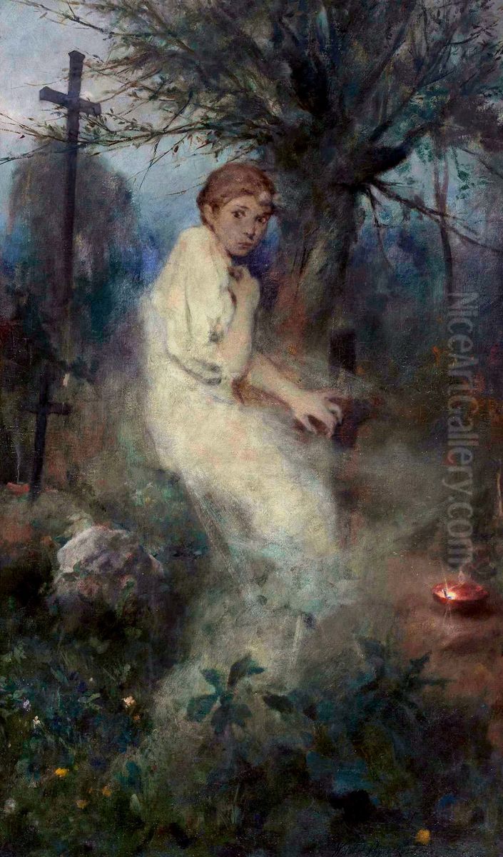 All Souls' Day Oil Painting by Witold Pruszkowski