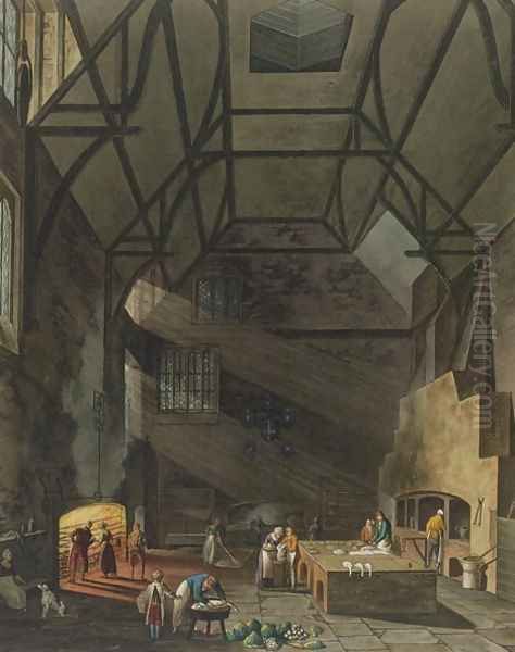 Interior of the Kitchen, Trinity College, Cambridge, from 'The History of Cambridge', engraved by Joseph Constantine Stadler fl.1780-1812, pub. by R. Ackermann, 1815 Oil Painting by William Henry Pyne